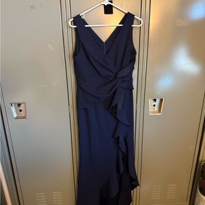 Asymmetrical Blue Wrap Gown for Cocktail Events